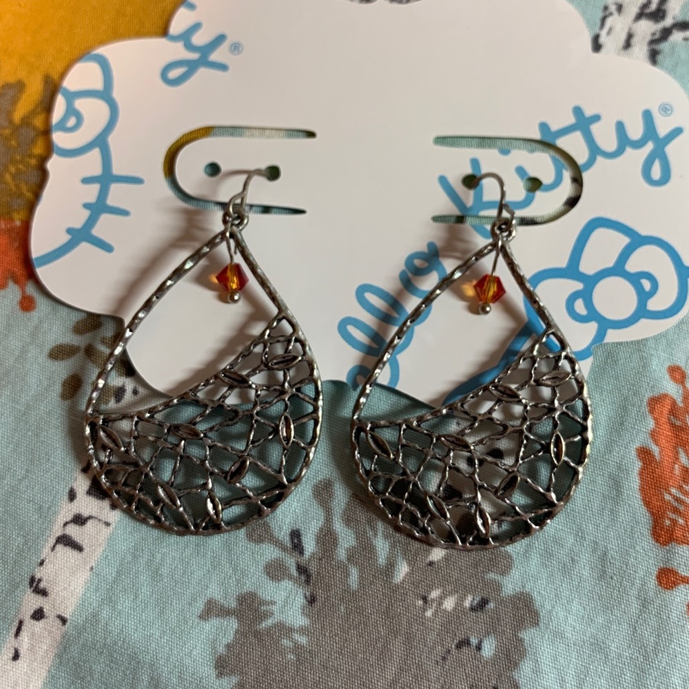 Dangling earrings, orange Swarovski crystals